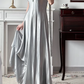 Silver‑Grey Vintage Spaghetti‑Strap Prom Gown, Exquisite Lace Applique At Bust, Lustrous Satin Fabric, Fitted Waist Draped Full A‑Line Long Skirt, Evening Prom Dress gh8811