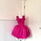 Fuchsia Jacquard Sleeveless Short Cocktail Dress, Square Neck Ruffle Strap Big Bow Voluminous Skirt Homecoming Party Gown gh9227