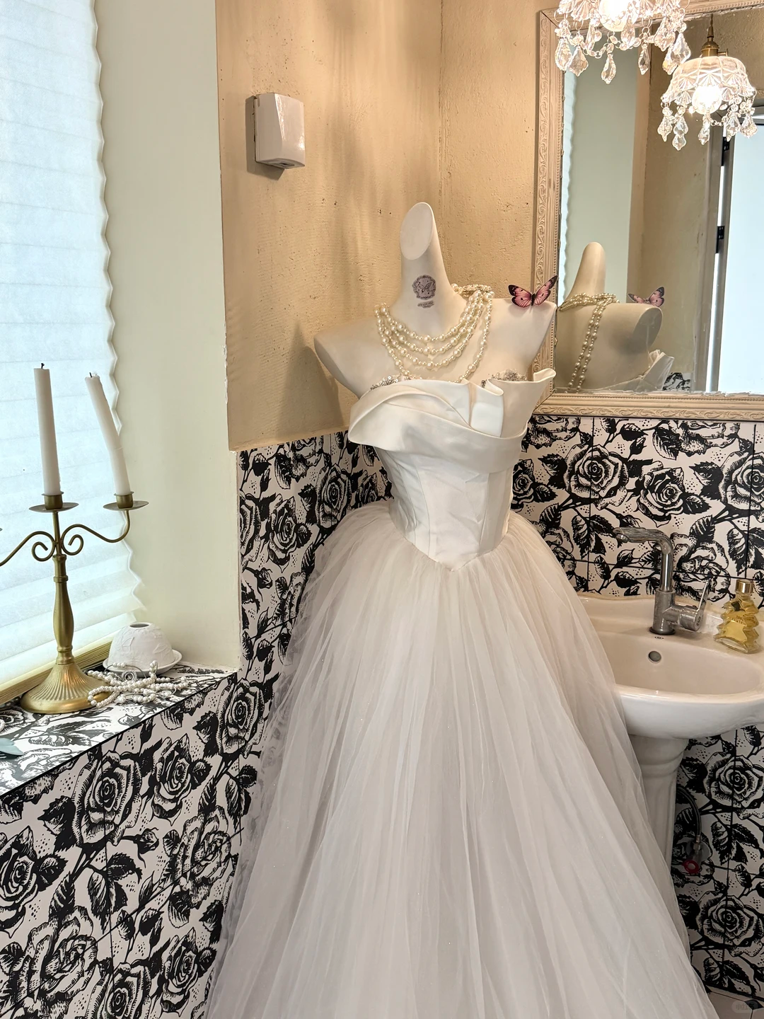 White Satin Strapless Waist-Cinched Full Flared Long Romantic Dress, Wedding Gown gh7495
