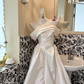 White Off-the-Shoulder Satin Waist-Cinched Full Flared Long Vintage Romantic Dress, Wedding Gown gh7561