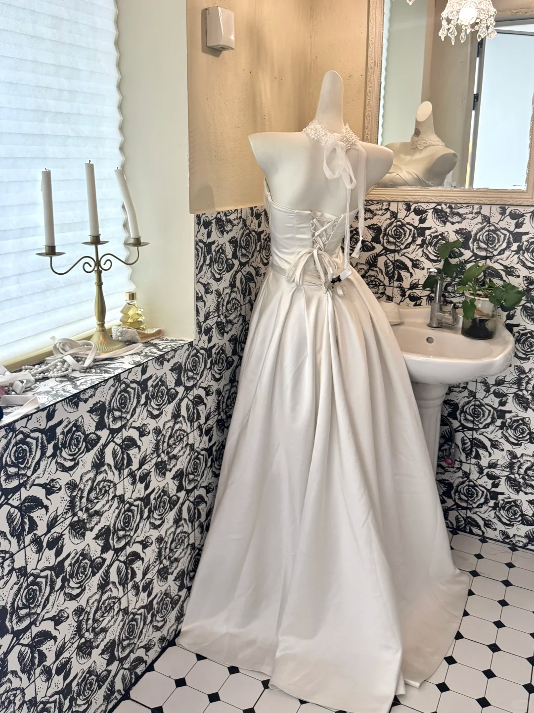 White Satin Strapless Waist-Cinched Full Flared Long Romantic Dress, Wedding Gown gh7686