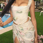 Girlhomeshops-Fashionable and elegant floral long slit chiffon garden party dress wedding guest dress gh5204