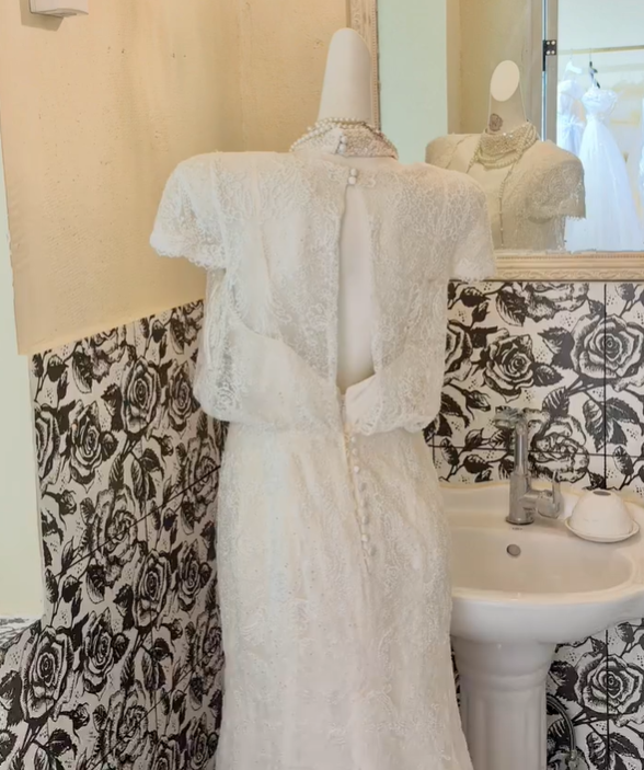 White Lace Overlay Satin Spaghetti Straps Cinched Waist Sexy Long Romantic Dress, Wedding Gown gh7827