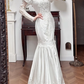 Ivory Vintage Lace Satin Mermaid Wedding Dress, Puff Shoulder Long Sleeve Bridal Gown gh8745