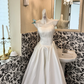 White Spaghetti Strap Waist-Cinched Fitted Full Flared Long Romantic Dress, Wedding Gown gh7546
