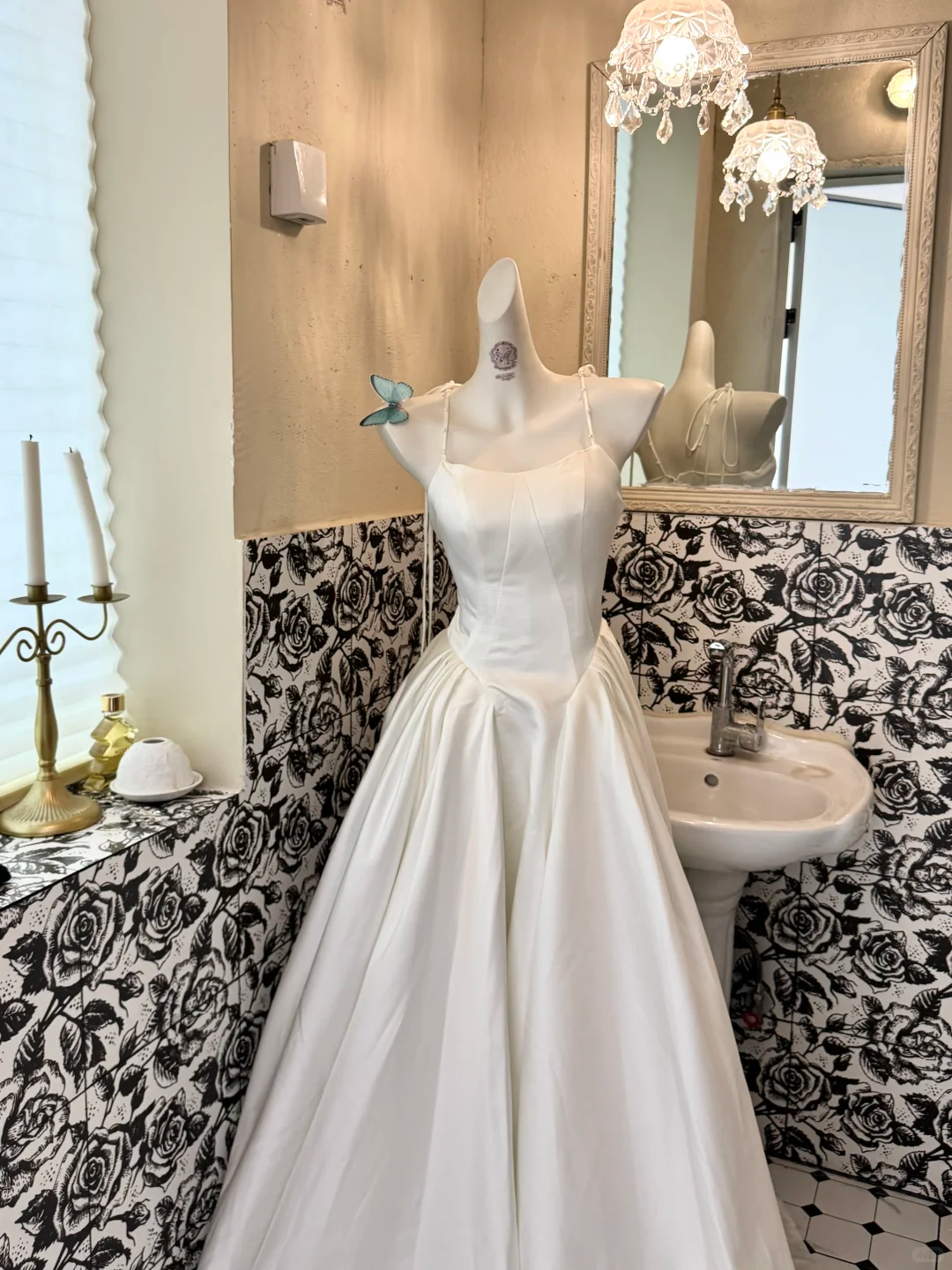 White Spaghetti Strap Waist-Cinched Fitted Full Flared Long Romantic Dress, Wedding Gown gh7546