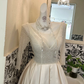 Ivory V-Neck Waist-Cinched Full Flared Skirt Luxury Elegant Romantic Dress, Wedding Gown gh7647