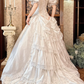 Off‑White Puff Sleeve Vintage Fitted Waist Full Flared Skirt Prom Gown, Wedding Dress gh8593