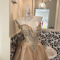Gold Strapless Waist-Cinched Full Flared Skirt Luxury Elegant Romantic Dress, Wedding Gown gh7690