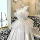 White Strapless Waist-Cinched Full Flared Long Gentle Elegant Romantic Dress, Wedding Gown gh7671