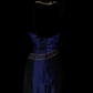 Navy Blue Vintage Satin Mermaid Evening Gown, Spaghetti Strap Sweetheart Neck, Beaded Rhinestone Bodice, Gold Beaded Trim On Waist & Skirt, Floor‑Length Mermaid Prom Dress gh8892