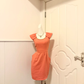 Coral Short Cocktail Dress, Square Neck With Gold Beaded Trim Cap Sleeve High Waist Sheath Homecoming Gown gh9160