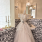 Ivory Short Sleeve Sequin Waist-Cinched Voluminous Princess Skirt Long Romantic Dress, Wedding Gown gh7780