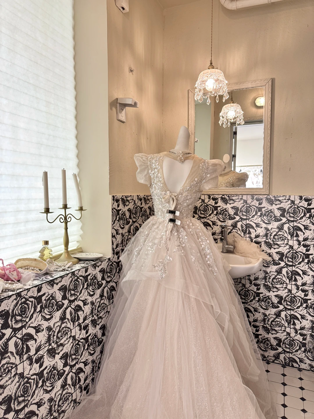 Ivory Short Sleeve Sequin Waist-Cinched Voluminous Princess Skirt Long Romantic Dress, Wedding Gown gh7780
