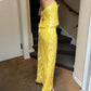 Costume deux pièces jaune brillant à paillettes, robe longue de vacances en bord de mer, robe de soirée gh4860