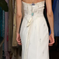 White Vintage Prom Dress Strapless Tube Top Hand Beaded Chiffon Front Slit Long Evening Gown gh9612