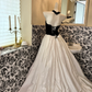 Black Strapless Designer Waist-Cinched Full Flared Long Romantic Dress, Wedding Gown gh7532