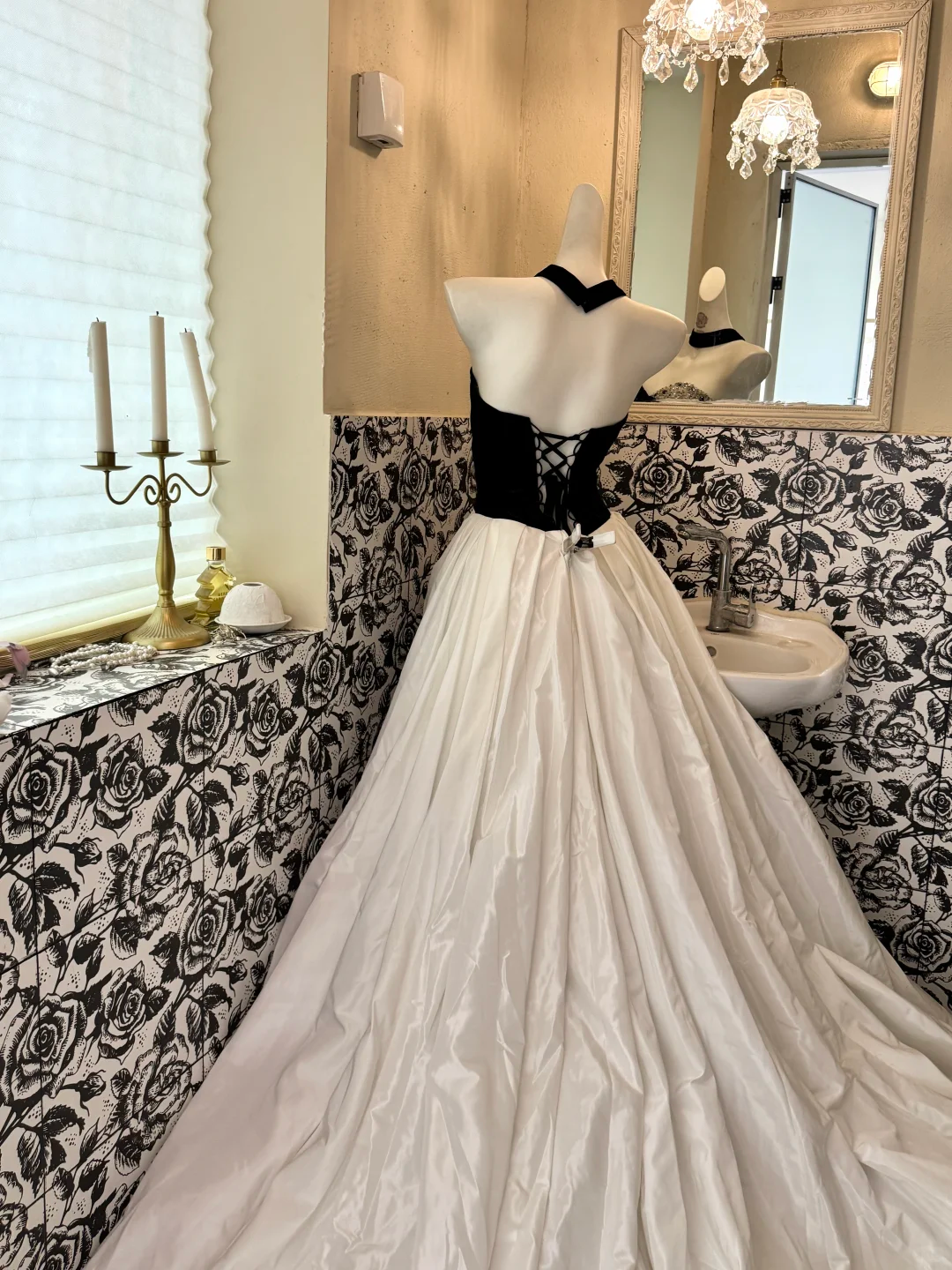 Black Strapless Designer Waist-Cinched Full Flared Long Romantic Dress, Wedding Gown gh7532