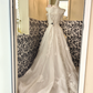 White Off-the-Shoulder Exquisite Embroidered Waist-Cinched Full Flared Skirt Long Romantic Dress, Wedding Gown gh7761