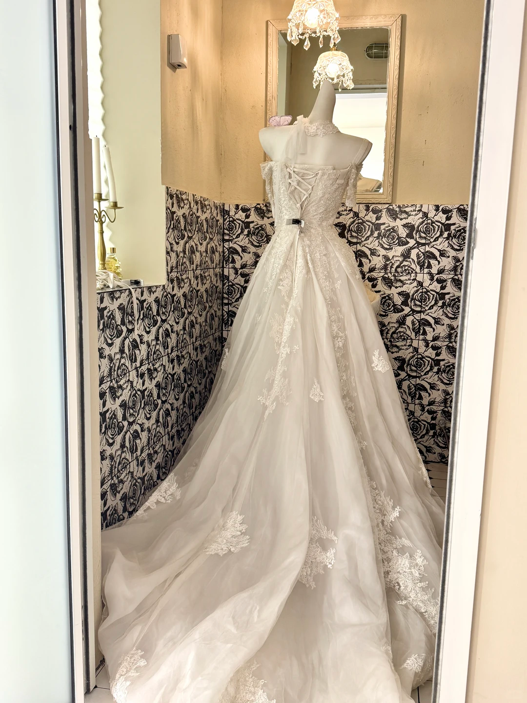 White Off-the-Shoulder Exquisite Embroidered Waist-Cinched Full Flared Skirt Long Romantic Dress, Wedding Gown gh7761