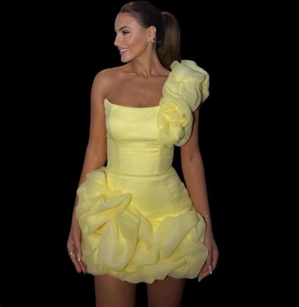 Girlhomeshops-Gelb ein-schulter mode süße knospe rock kurze chiffon homecoming kleid geburtstag kleid gh5269
