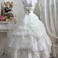 White Halter Long Wedding Dress, Ruched Bodice With Gold Floral Beads, Big Bow Tiered Organza Cake Skirt Bridal Ball Gown gh9269