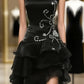 girlhomeshops--Blue/Black Delicate Floral Beaded Short Ruffled Tulle Homecoming Dress gh5635