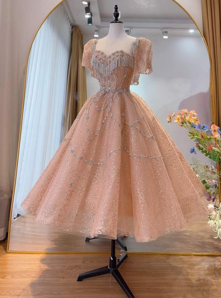 Hellrosa Perlen funkelndes elegantes langes Ballkleid Abendkleid Partykleid gh4913