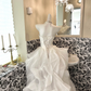 Long Romantic Ivory Strapless Wedding Gown with Cinched Waist & Fluffy Princess Skirt gh7719