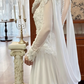 Ivory Vintage Wedding Gown, Illusion High Neck With V‑Cut Out, Beaded Lace Appliqué Sheer Long Sleeves, Fitted Waist Flowy Chiffon Skirt, Long Train, Bridal Prom Dress gh8724