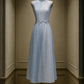 ✨Girlhomeshops-Light Blue Color Block 3D Floral A-Line Midi Cheongsam Qipao gh10445