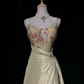 Spaghetti Straps Vintage Prom Dress Light Olive Taffeta Paisley Floral Embroidery Formal Gown gh9548