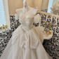 Ivory Off-the-Shoulder Cinched Waist Rhinestone Voluminous Skirt Long Romantic Dress, Wedding Gown gh7806