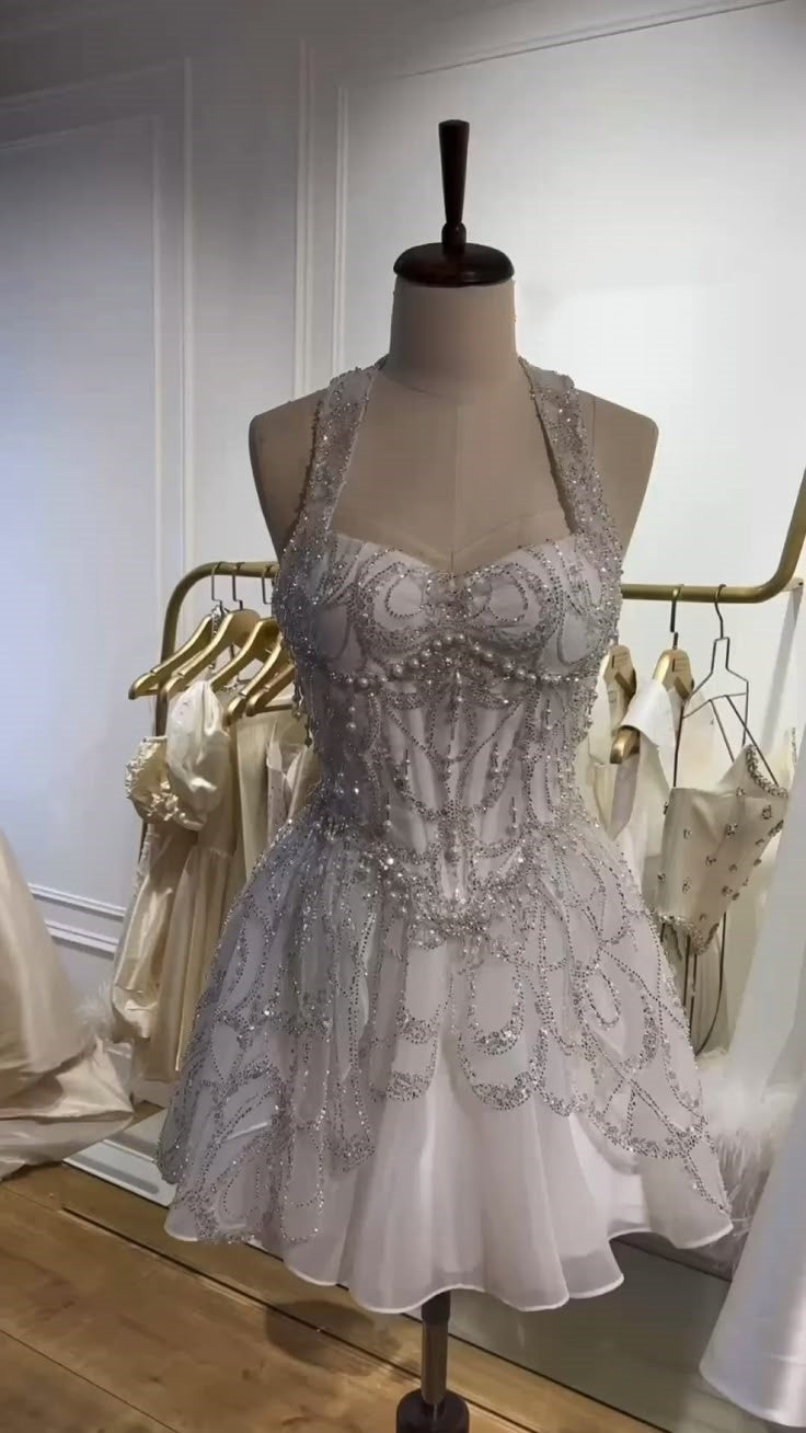 ✨Girlhomeshops🔥 Remise : 5 % de réduction sur les commandes de plus de 100 $ - Robe de soirée courte en tulle blanc ivoire avec perles gh4979