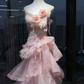 Light Pink Strapless Waist-Cinched Floral Long Evening Dress, Fairy Gown, Romantic Gown gh7371