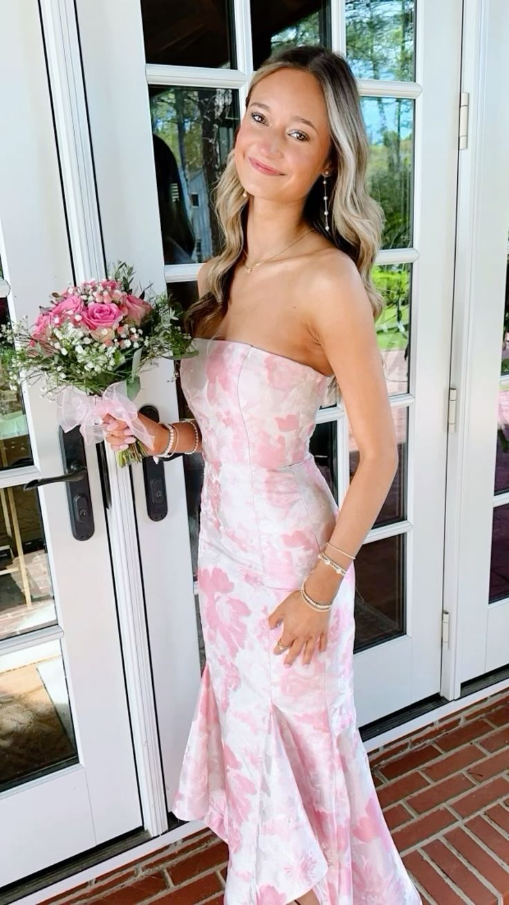 Rosa Elegante Mode Blumen Lange Slim Fit prom kleid Abendkleid Party Kleid Brautjungfer Kleider gh3316