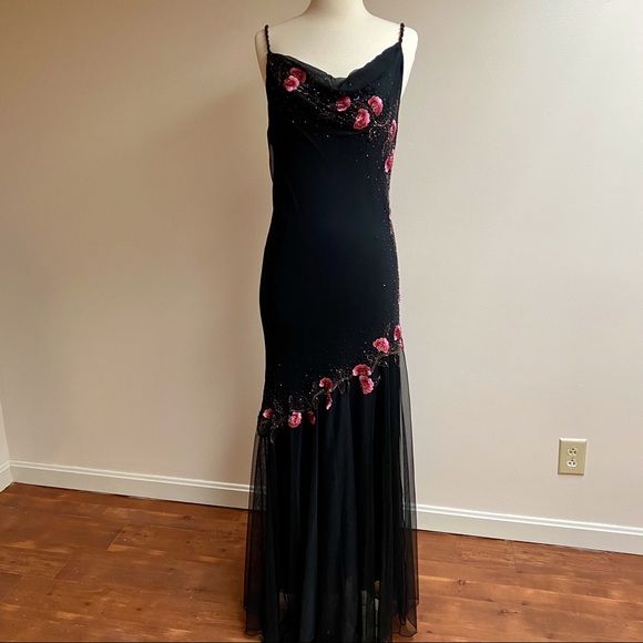 Black delicate floral beaded long tulle elegant ball gown evening dress formal birthday party dress dance dress gh3151