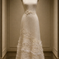 ✨Girlhomeshops-Ivory Sleeveless Qipao Midi Dress with Pearl Floral and Ruffled Beaded Tulle Hem gh10531