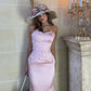 Girlhomeshops-Pink Floral Sweetheart Neck Midi Homecoming Prom Dress gh5303