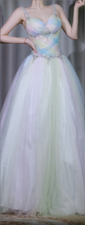 Rainbow Pastel Tulle Princess Long Prom Dress gh9898
