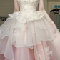Pink‑White Ombre Spaghetti Strap Ball Gown, Lace Beaded Sweetheart Formal Dress Multi‑Layer Ruffle Organza Skirt for Prom Party gh8947