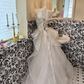 Ivory Strapless Waist-Cinched Gown with Silver Embellishments, Full Flared Long Vintage Romantic Dress, Wedding Gown gh7563