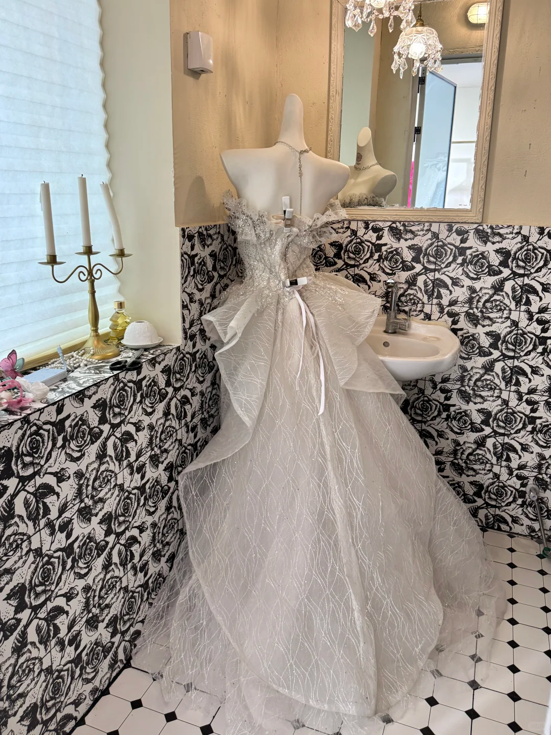 Ivory Strapless Waist-Cinched Gown with Silver Embellishments, Full Flared Long Vintage Romantic Dress, Wedding Gown gh7563