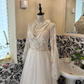 Ivory Long Sleeve Lace Waist-Cinched Full Flared Skirt Romantic Dress, Wedding Gown gh7662