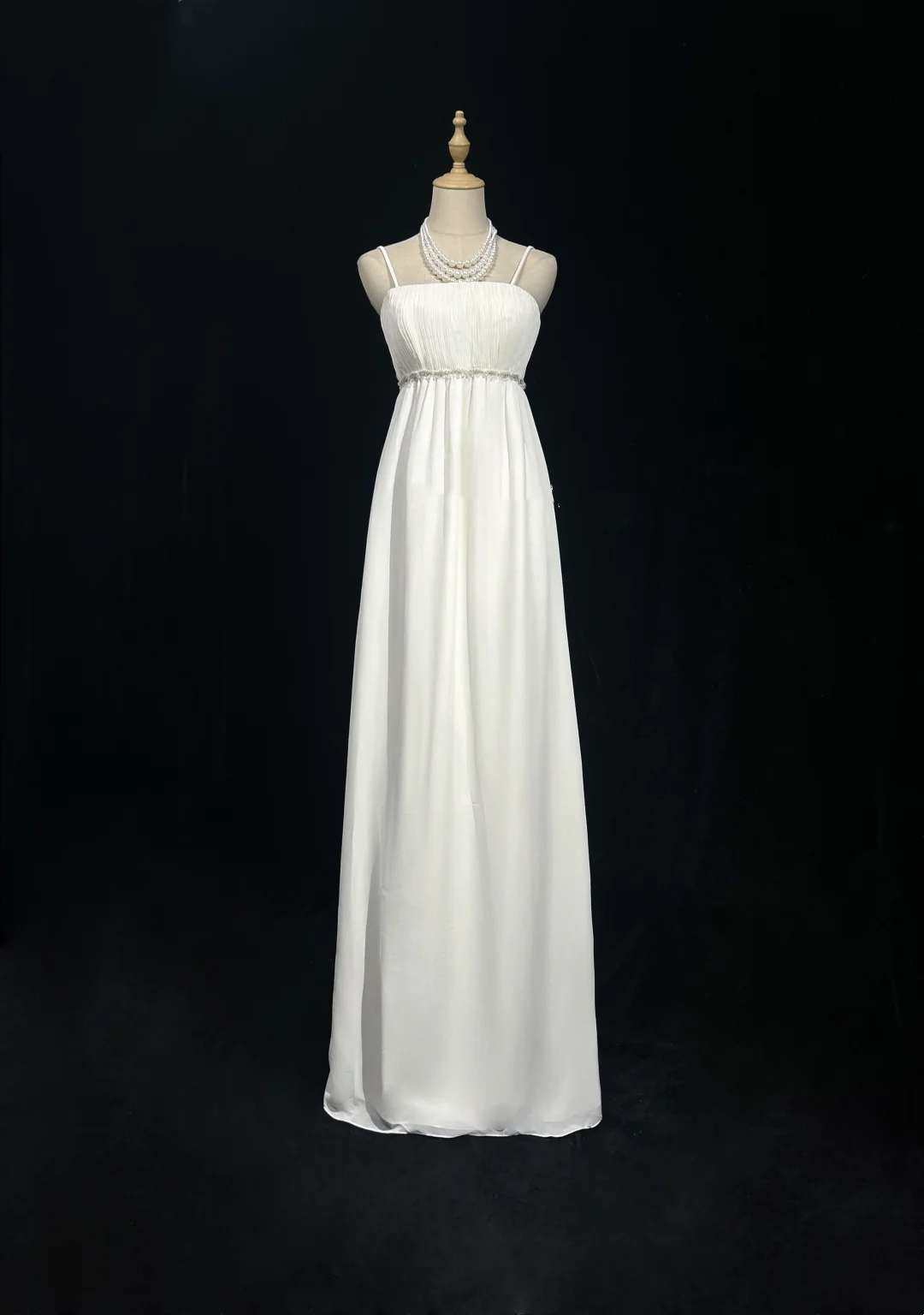 ✨Girlhomeshops-White Spaghetti Strap Chiffon Empire Waist Wedding Gown gh10154
