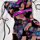 Sexy Long Black Dress with Fan Print, Spaghetti Straps, Fitted Waist & Bodycon Skirt, Prom & Evening Party Gown gh8521