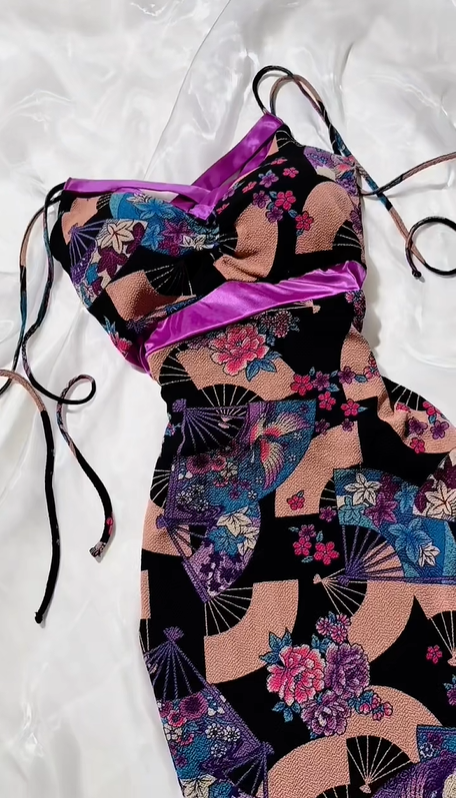 Sexy Long Black Dress with Fan Print, Spaghetti Straps, Fitted Waist & Bodycon Skirt, Prom & Evening Party Gown gh8521