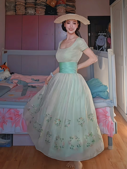 Vintage Light Green Square Neck Fitted Waist Flared Prom & Evening Party Dress gh8501