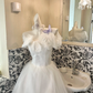 White Strapless Floral Waist-Cinched Voluminous Skirt Long Romantic Dress, Wedding Gown gh7766