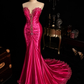 ✨Girlhomeshops-Fuchsia Rhinestone Beaded Satin Mermaid Prom Dress gh10171